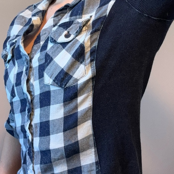Blue Plaid Button Down Blouse - Picture 5 of 7